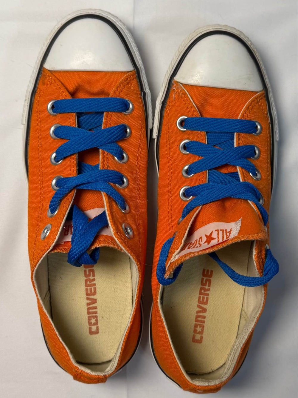 Womens Low-Top Orange Canvas Sneakers with Blue Laces - Picture 5 of 6